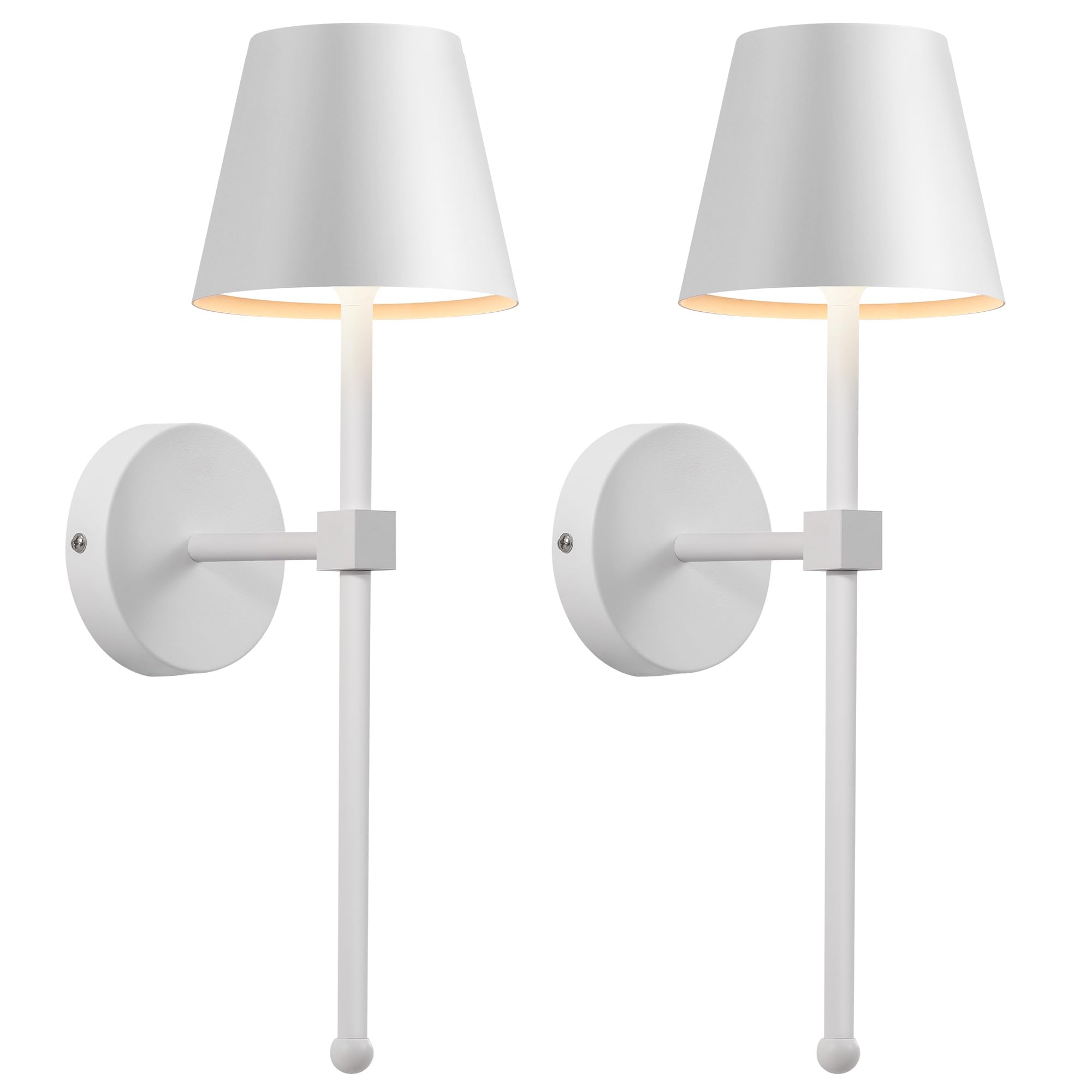 KDG Wireless Wall Sconces Set of 2, Small Cordless LED Lamps, Rechargeable, White, Model AMZ-TBL-036, Size: L4.5 × H13 ×