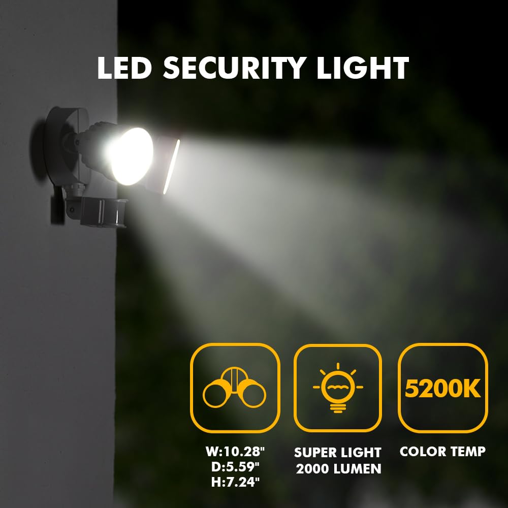 Lutec P6221W-Pir24 2000 Lumen 18 Watt 26 Led Motion Activated Integrated Dual-Head Flood Light Outdoor, Ip54 Waterproof Exterior