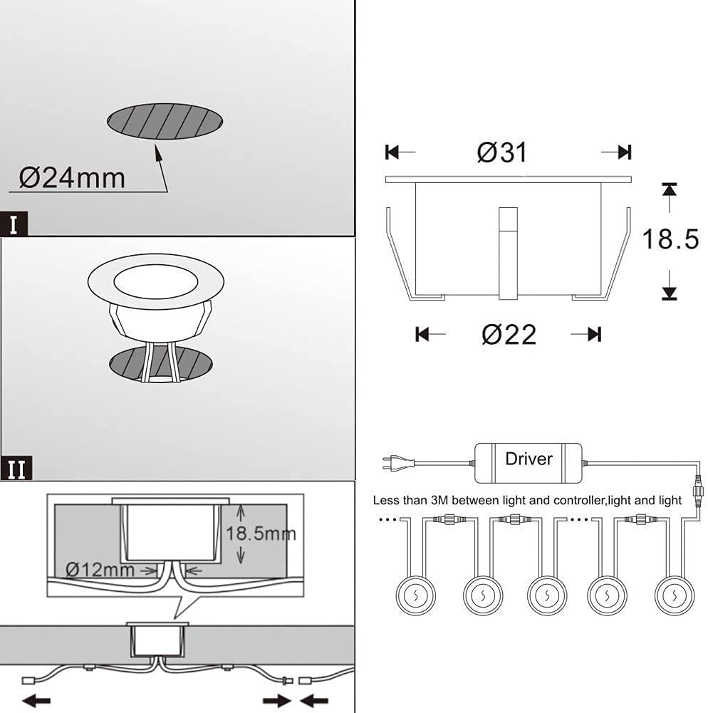 FVTLED LED Deck Lights Set, 30pcs Warm White Stainless Steel Recessed In-ground Lighting for Outdoor Garden Pathway, Model D30