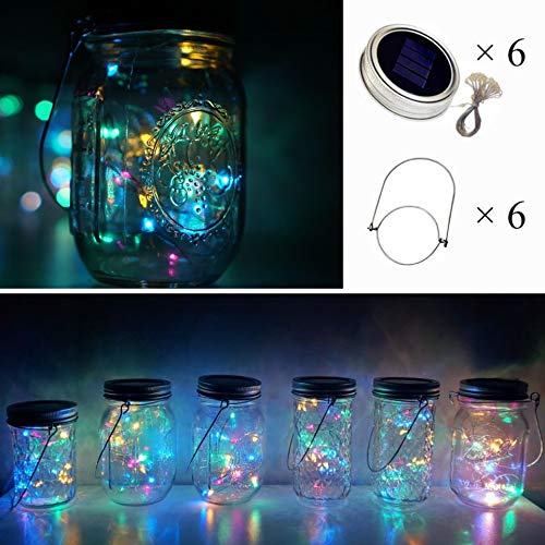 Solar Mason Jar Lights, 6 Pack 10 Led Jar Lid String Lights With 6 Hangers(No Jars), Waterproof Fairy Firefly Light For Garden,
