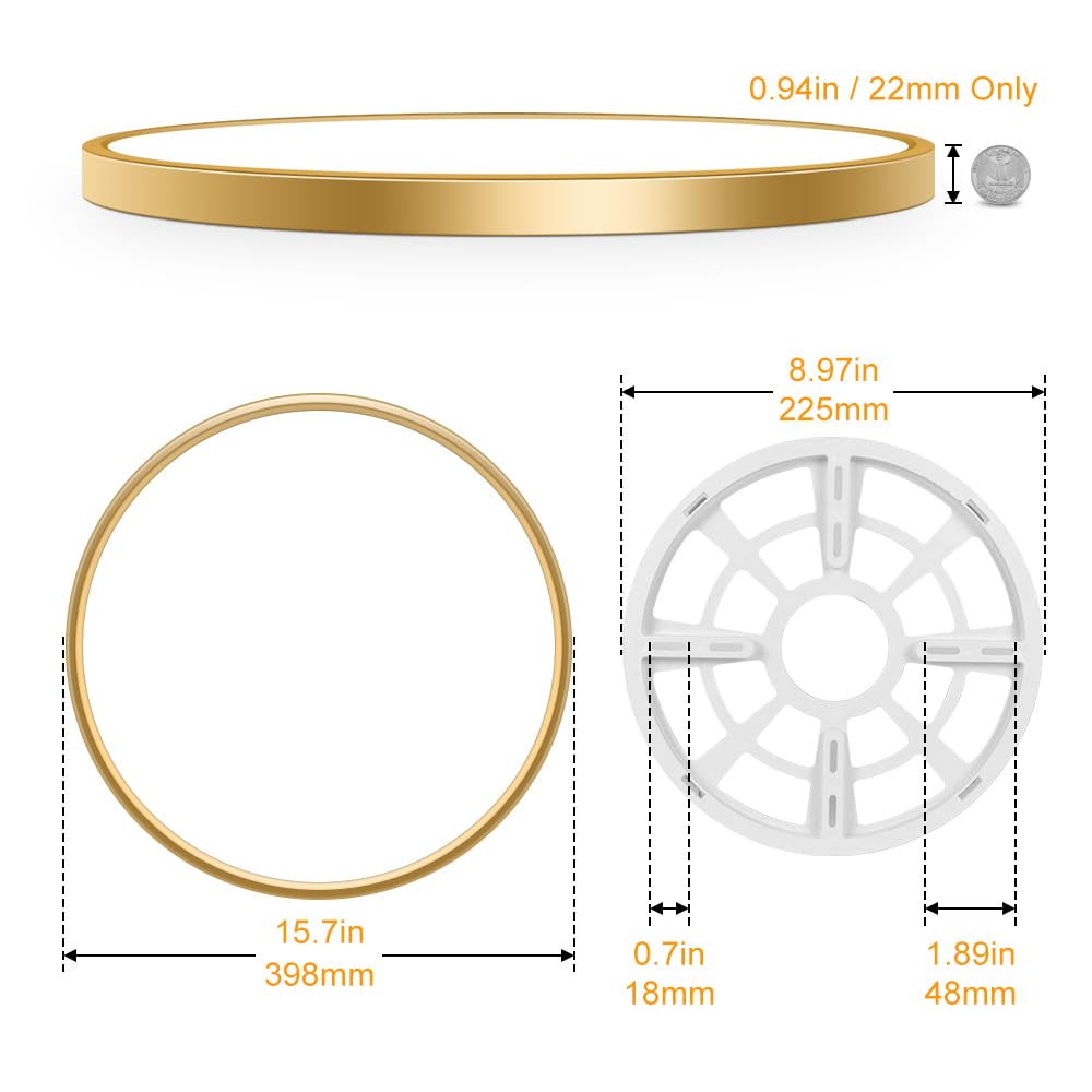 Fletergib 15.7 Inch Gold Flush Mount Ceiling Light Fixture, 5000K Daylight White, 32W 3800Lm Bright Led Ceiling Light, Flat Round Light Fixtures Ceiling Mount For Bedrooms Living Rooms