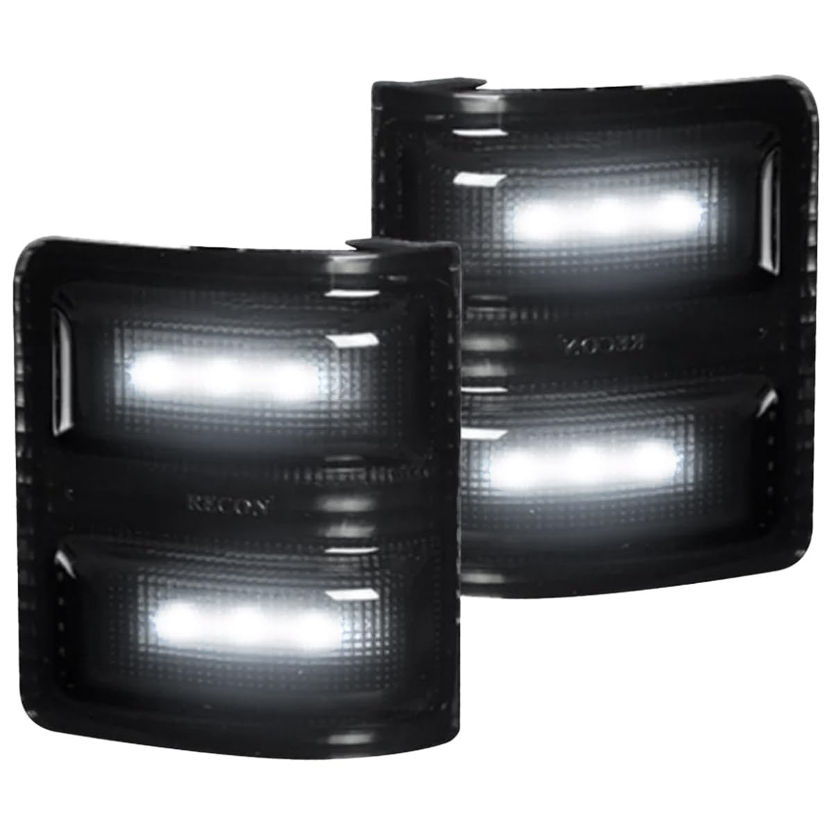 RECON Side Mirror Lenses for 08-16 Super Duty - Ultra Bright White LED, Smoked Lens, Model 264140WHBK
