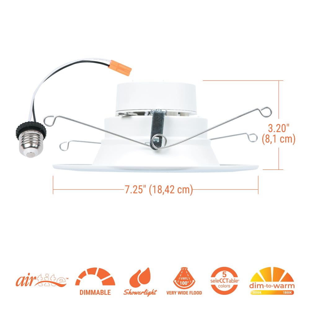 Halo Rl Series 5/6 Inch Recessed Led Retrofit Light, Selectable Cct (2700K-5000K) Integrated Led, Dim To Warm, White Retrofit Ba