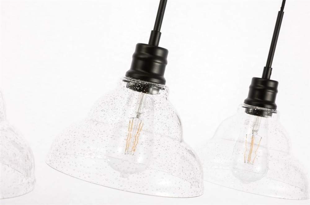 Elegant Lighting Living District Clive 3 Light Black and Clear seeded Glass Pendant