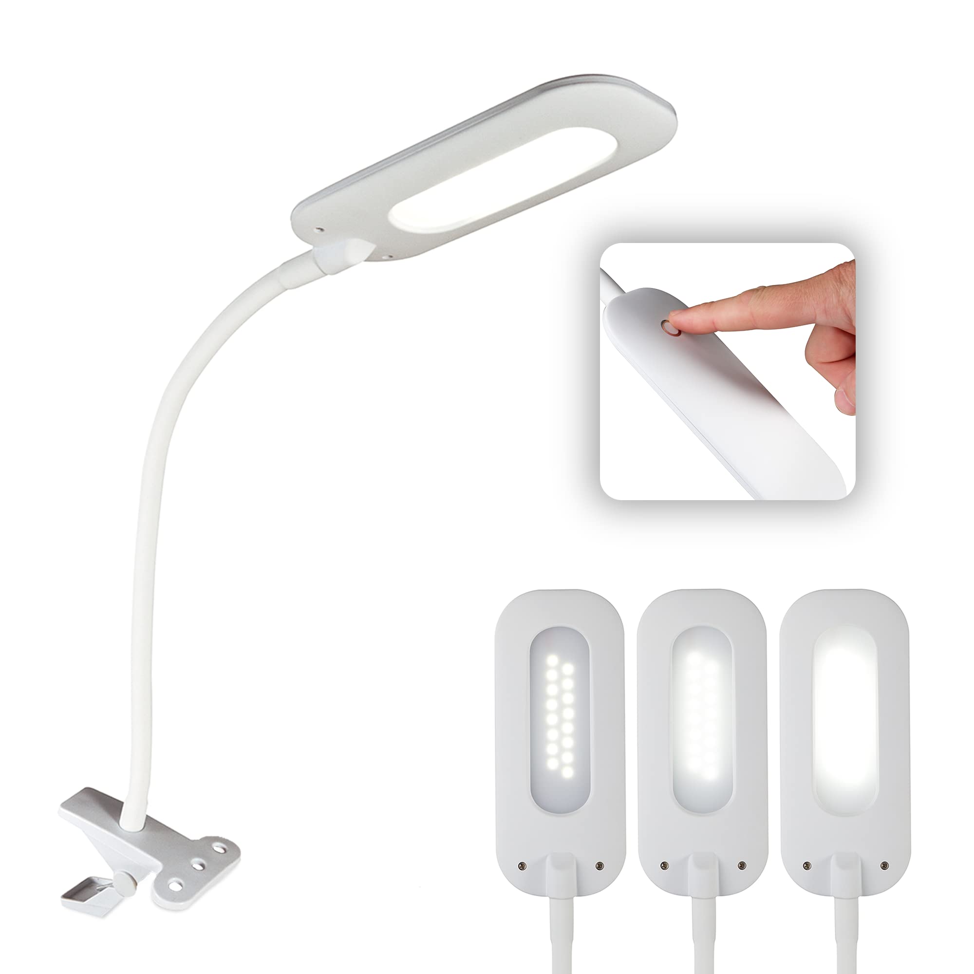 Ottlite Clip Lamp - Dimmable & Flexible Led Light, Small, White, Model Csr7500C-Shpr, Travel-Friendly Reading Lamp