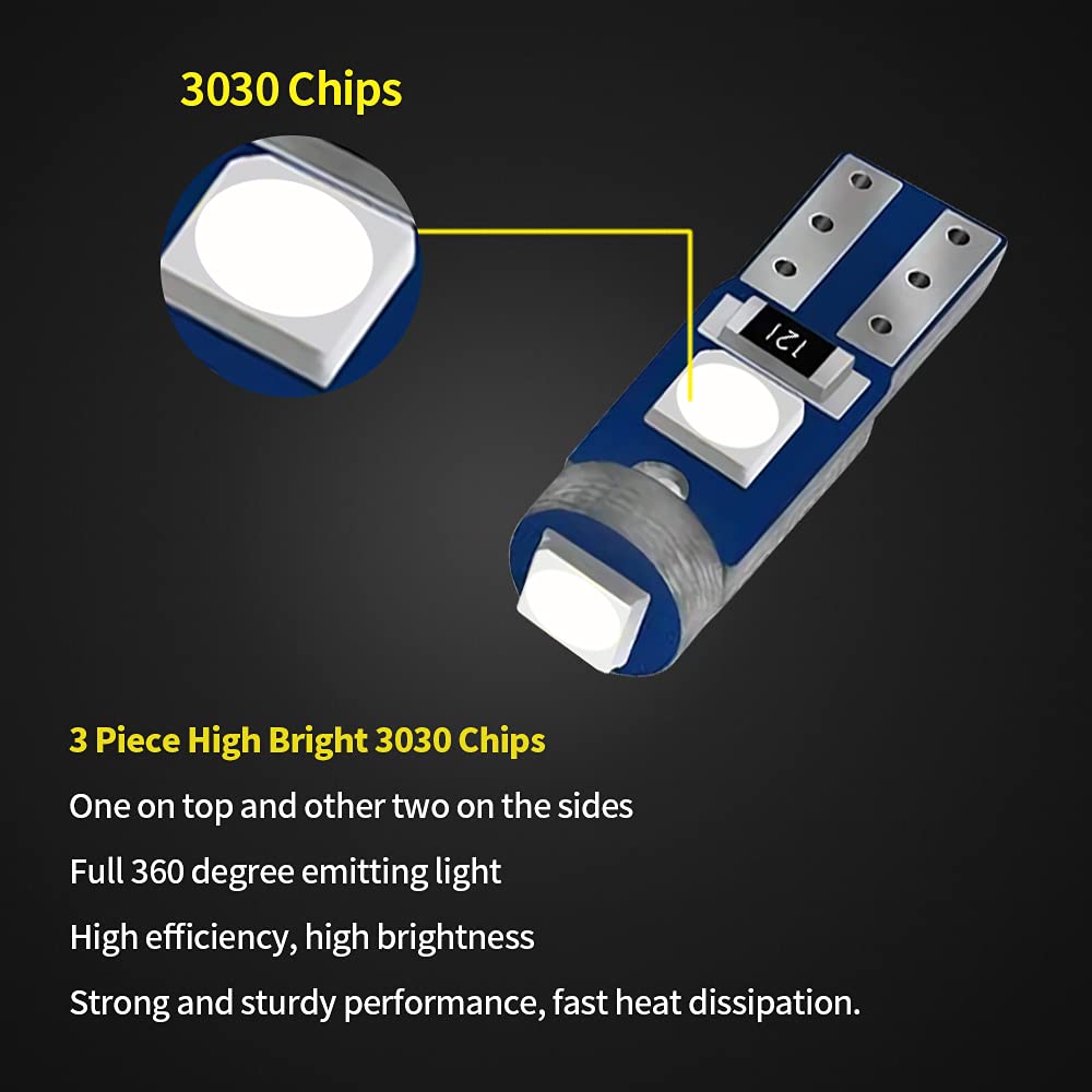 Auxlight 20 Piece T5 Led Bulbs Dashboard Lights 3030 Chipsets 74 37 27 17 2721 Replacements For Interior Dome Door Instrument Panel Cluster Light, Ultra Blue