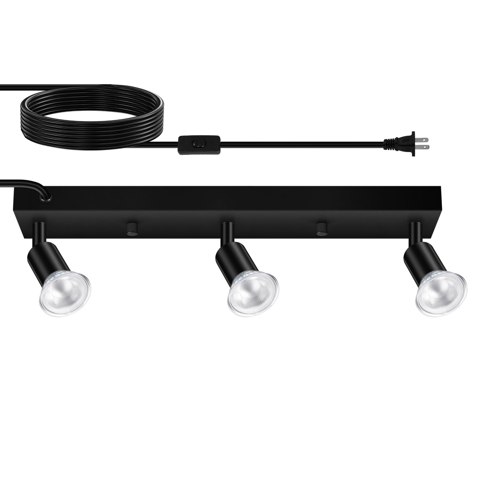 Plug In Track Lighting  16 Led Track Light Fixtures Ceiling  Black 3 Way Gu10 Wall Spotlight  Rotatable Track Head  Plug In Ceiling Light Kitchen Hallway Living Room 15 Foot Power Cord(No Bulb)