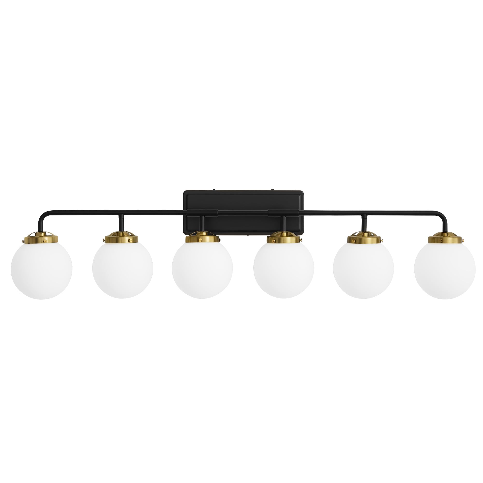 Deyidn Black Gold Bathroom Light Fixtures Over Mirror  Modern Vanity Lighting With Milk White Glass Globe Shades 6-Light Farmhouse Wall Sconce