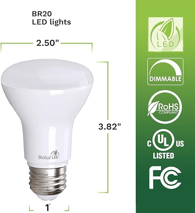 Bioluz Led 2-Pack R20 Led Light Bulbs, 6W = 50W Replacement, 2700K Bright Warm White Led Light Bulbs, 540 Lumens, 90 Cri, Dimmab