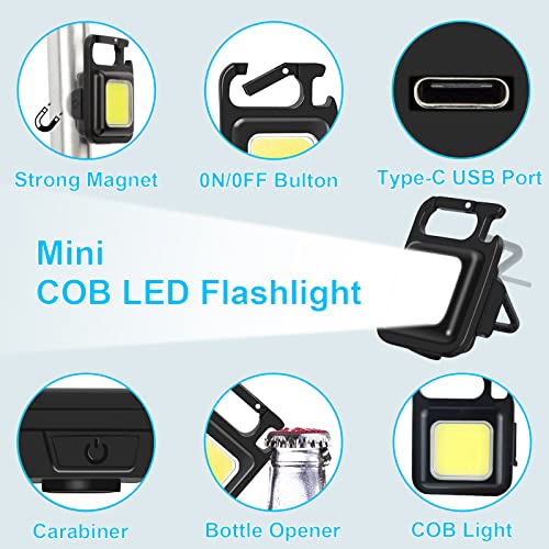 COB Mini Flashlights,GIPTIME 800Lumens Bright Rechargeable Keychain Flashlight 3 Light Modes Portable Pocket Light with Folding
