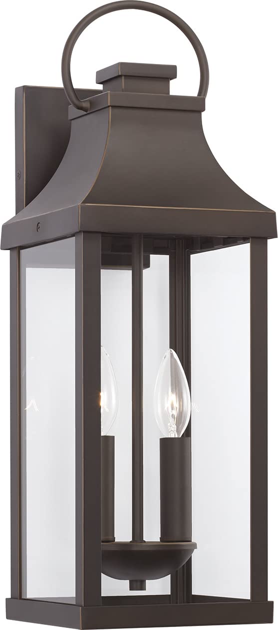 Capital Lighting 946421OZ Bradford Clear Glass Outdoor Wall Lantern, 2-Light 120 Total Watts, 21 H x 7 W, Oiled Bronze