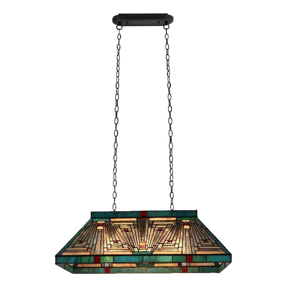 CHLOE Lighting INNES Mission Tiffany-Style Blackish Bronze 3 Light Island Pendant 28 Wide