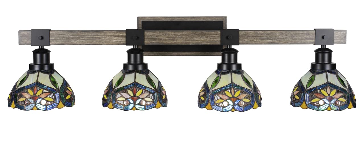 Tacoma Toltec Lighting 1844-MBDW-9425 4 Light Bath Bar-9.75 Inches Tall and Inches Wide, Finish Color: Black/Painted Wood, Glass