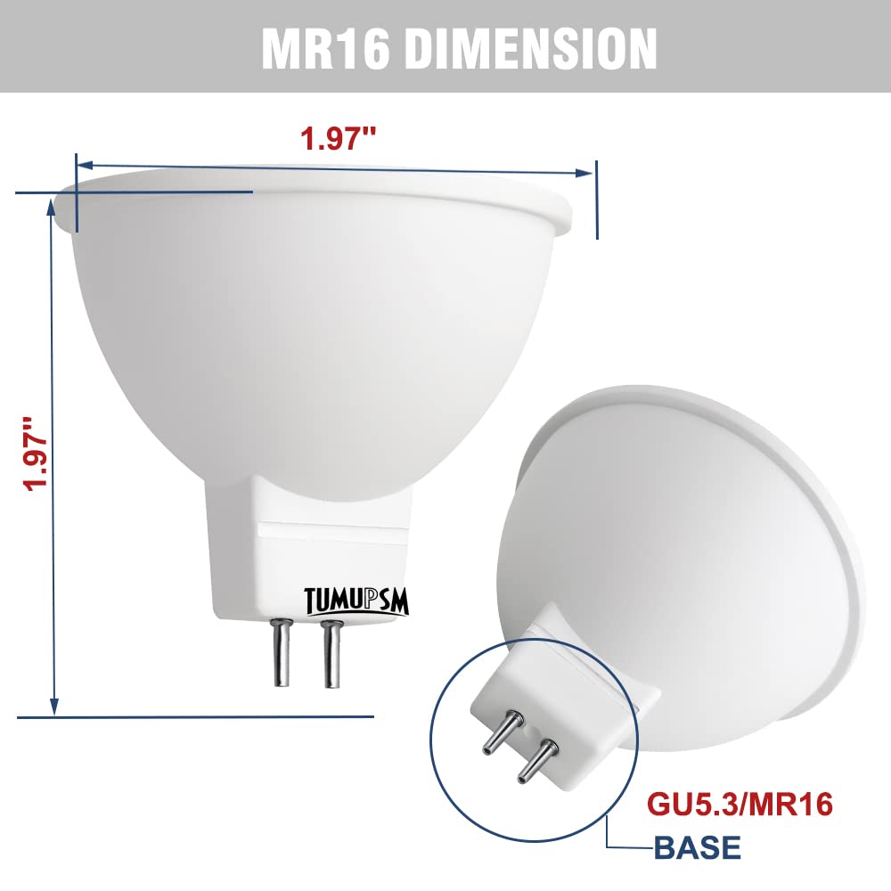 TUMUPSM RGB MR16 LED Bulb, 12V 5W GU5.3, Non-Dimmable Landscape Light, 6-Pack Mix Color