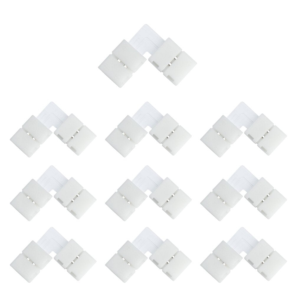 LightingWill 10pcs Pack L Shape Solderless Snap Down 2 Pin LED Strip Connector for Right Angle Corner or 90 Angle Turning Connec