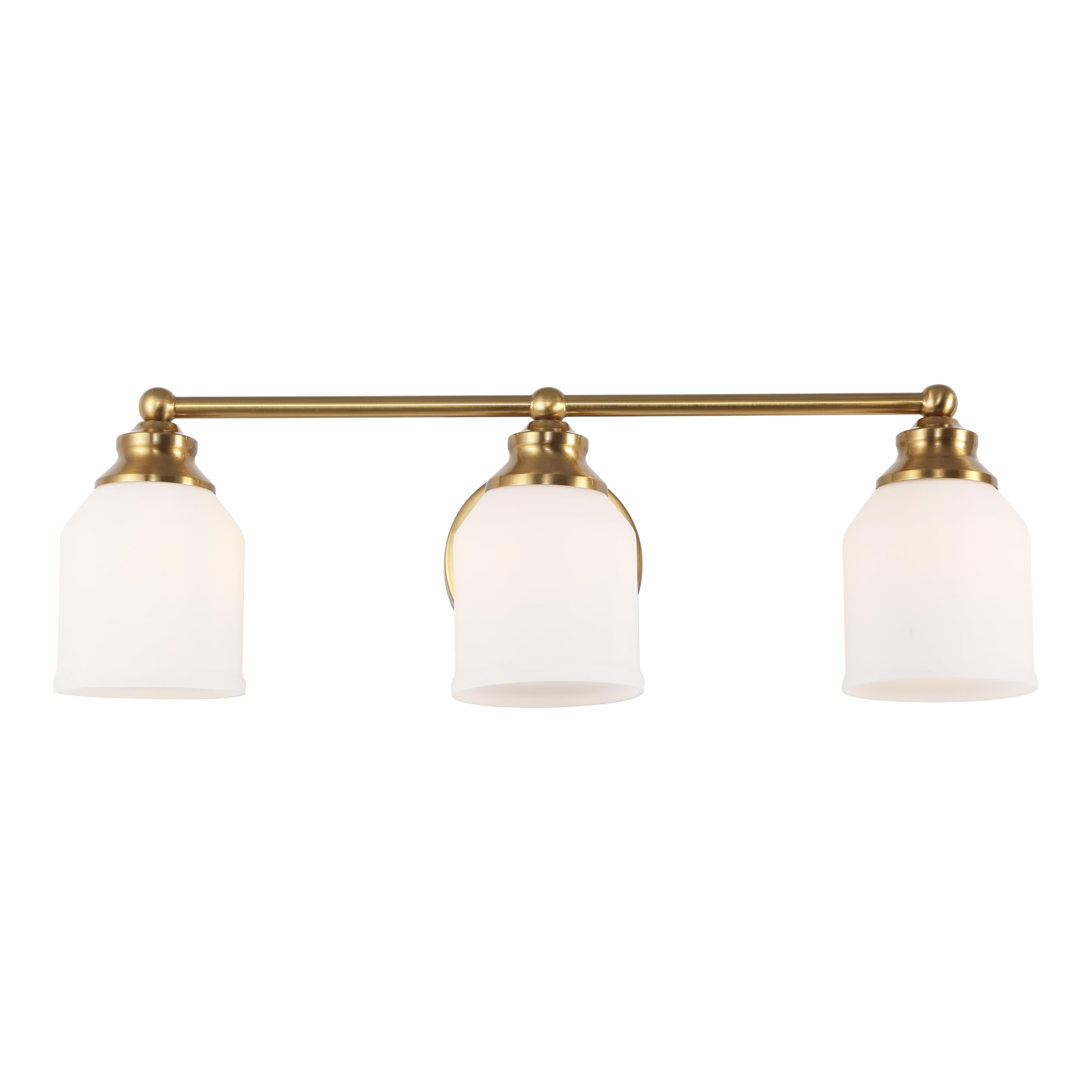 JONATHAN Y 24 Brass Gold/White Modern Farmhouse LED Vanity Light Wall Sconce Fixture, Frosted White Glass Shade, Dimmable Wall L