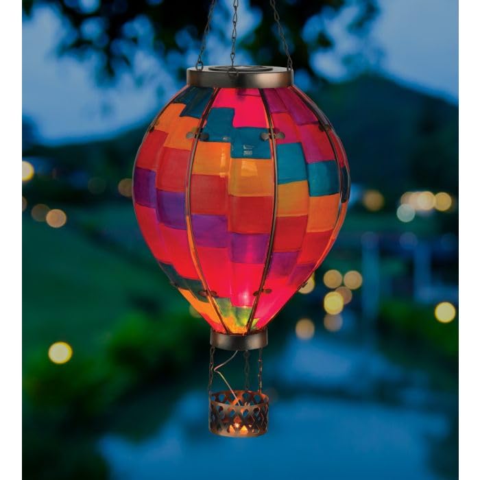 Regal Art & Gift Hot Air Balloon Solar Lantern, Waterproof Metal/Glass, X-Large, Stripe, Model 13832