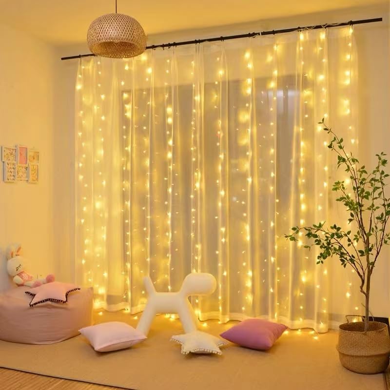 Generic 200 LED Warm White Curtain Light for Party/Wedding/Festival/Christmas,Window Blinking String Light for Bedroom/Living Ro