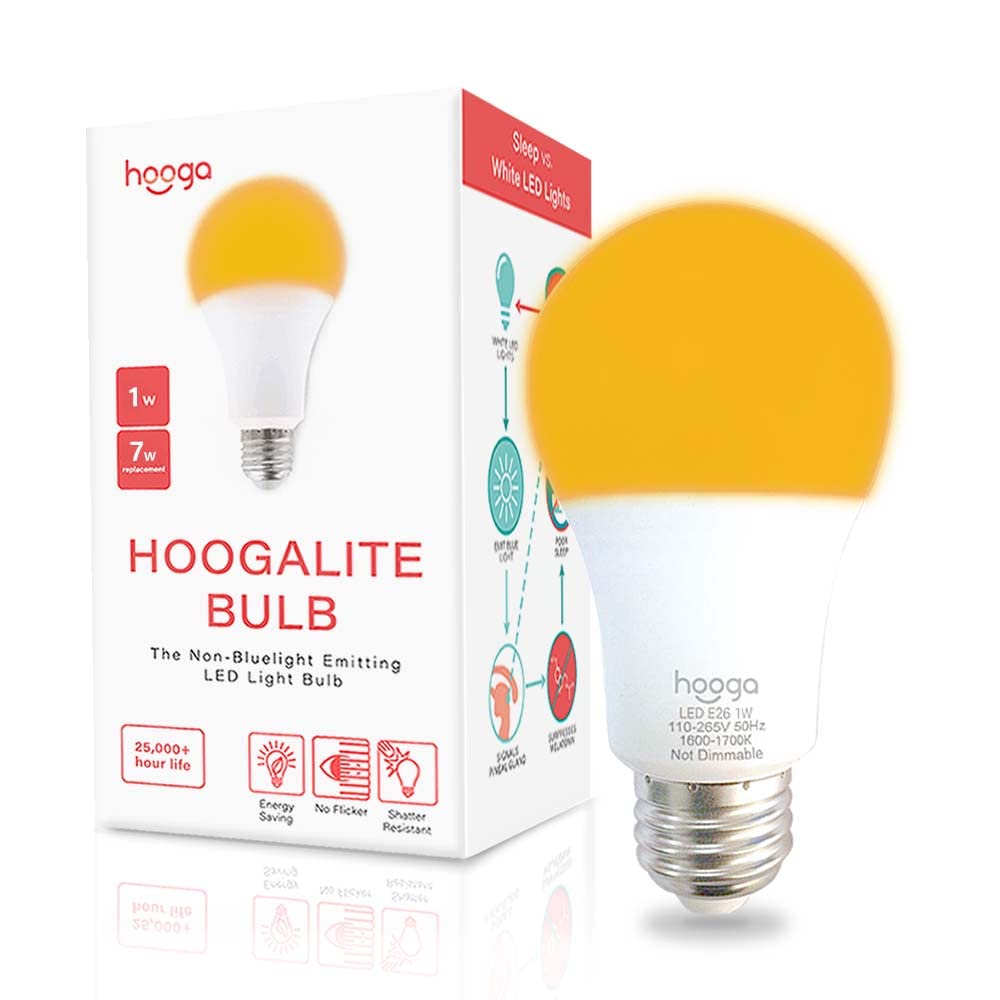 hooga Sleep Light Bulb - Blue Light Blocking Amber Night Light, 1W LED, 1600K Sleep Aid, Model hoogalite_04_1w_single