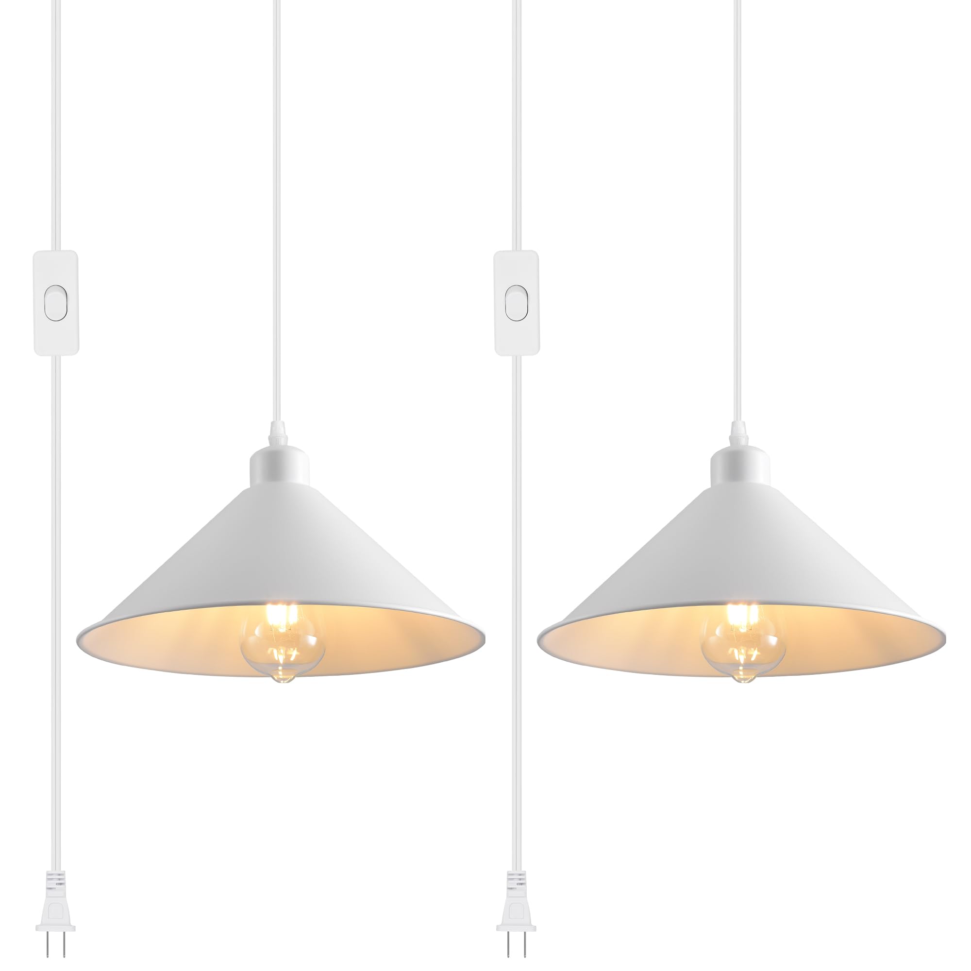 Aojunsansan Plug In Pendant Light 2 Pack Industrial Hanging Lamp White Vintage Pendant Lighting Fixtures With 15Ft Cord On/Off Switch For Kitchen Island Dinning
