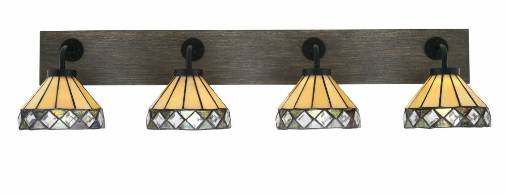 Toltec Lighting 1774-Mbdw-9405 Oxbridge - 4 Light Bath Bar-8.25 Inches Tall And 37.5 Inches Length, Finish Color: Matte Black/Painted Distressed Wood-Look Metal, Glass Color: Diamond Peak Art