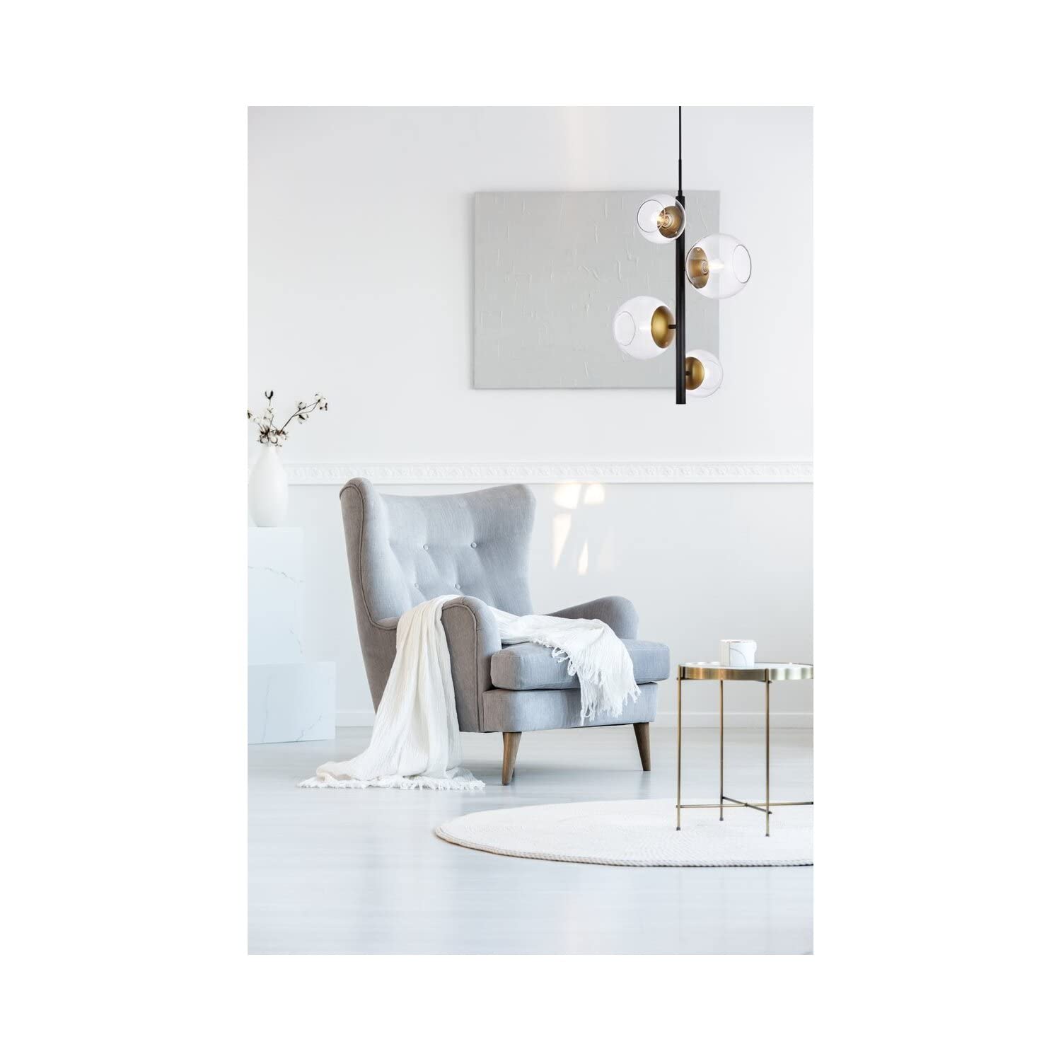 Living District Wells 4-Light Metal Pendant w/Clear Shade in Black and Brass