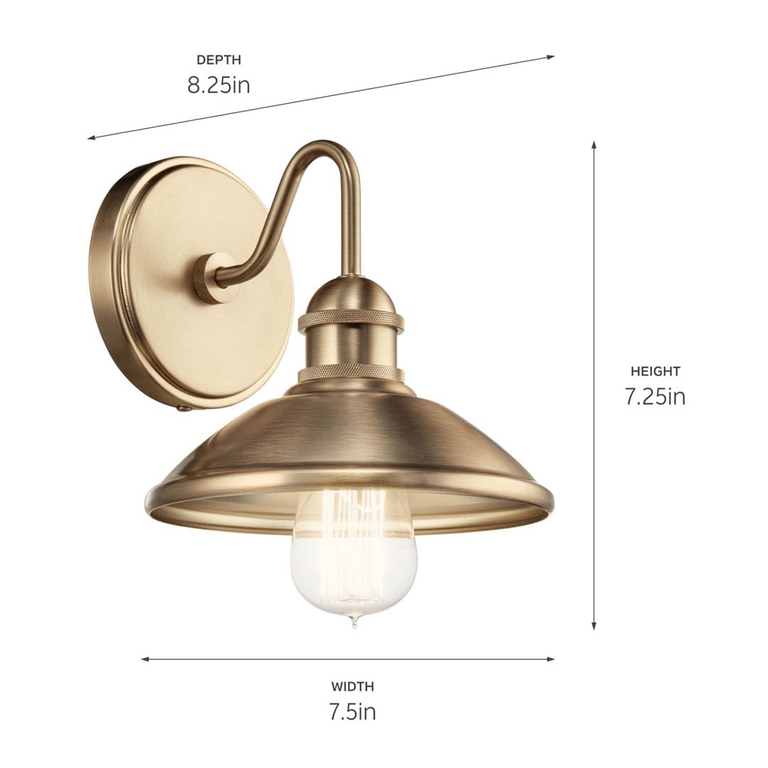 Kichler Clyde Bathroom Vanity Light, 1 Light, 7.25inH x 7.5inW x 8.25in Ext., Champagne Bronze, Model 45943CPZ