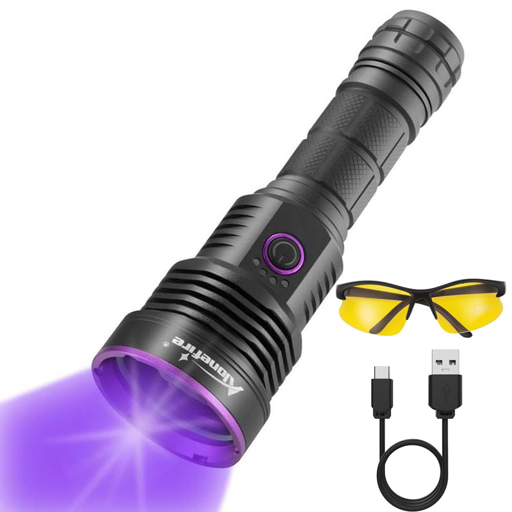 ALONEFIRE SV43 36W 365nm UV Flashlight USB C Rechargeable Ultraviolet Black Light Woods Lamp for Pet Urine Detector, Resin Curin