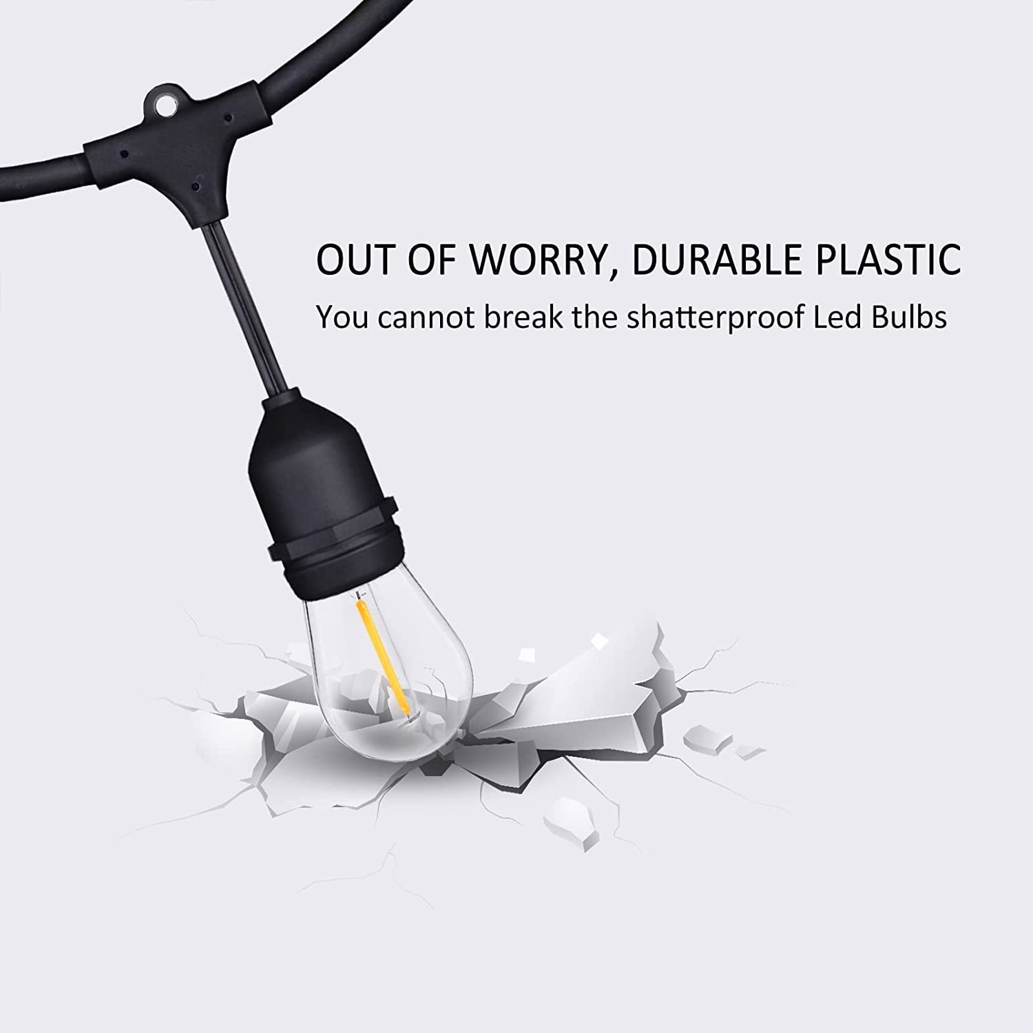 48Ft Outdoor String Lights Led Heavy-Duty Waterproof Patio Lights With 16 Shatterproof Plastic 2200K Warm White Bulbs For Patio Gazebo Pergola Cafe Market Bistro Lights