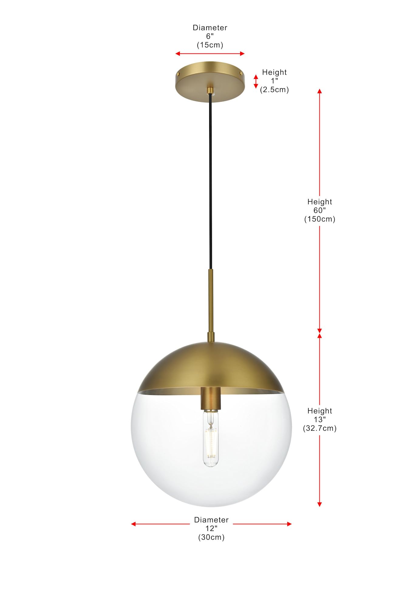 Living District 1-Light Brass & Clear Glass Pendant - Modern Metal Lighting Fixture