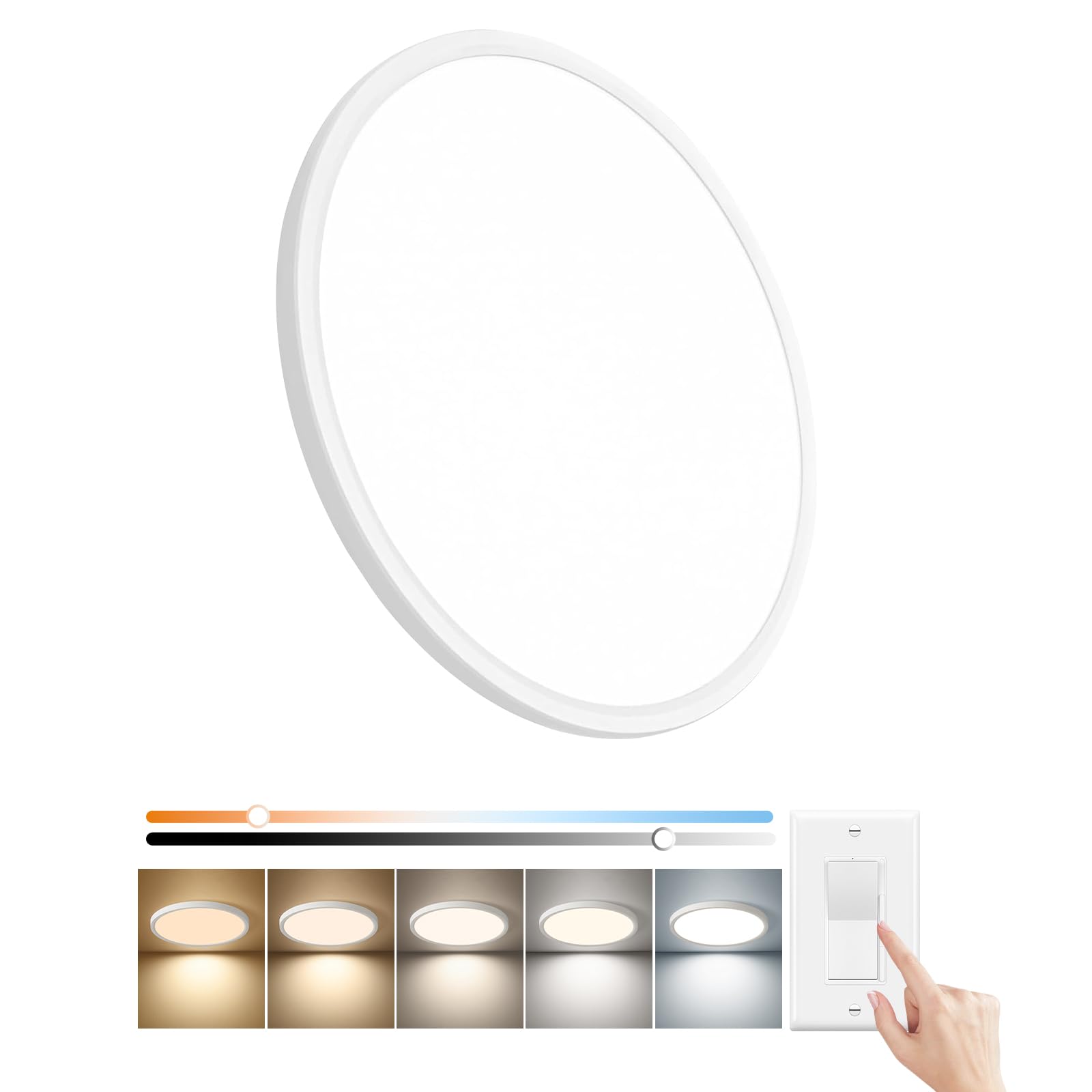 20 Inch Dimmable LED Flush Mount Ceiling Light  40W 4350LM  2700K/3000K/4000K/5000K/6000K CCT Selectable White Round Flat Panel Low Profile Ceiling Light Fitures for Kitchen/Bedroom/Living Room