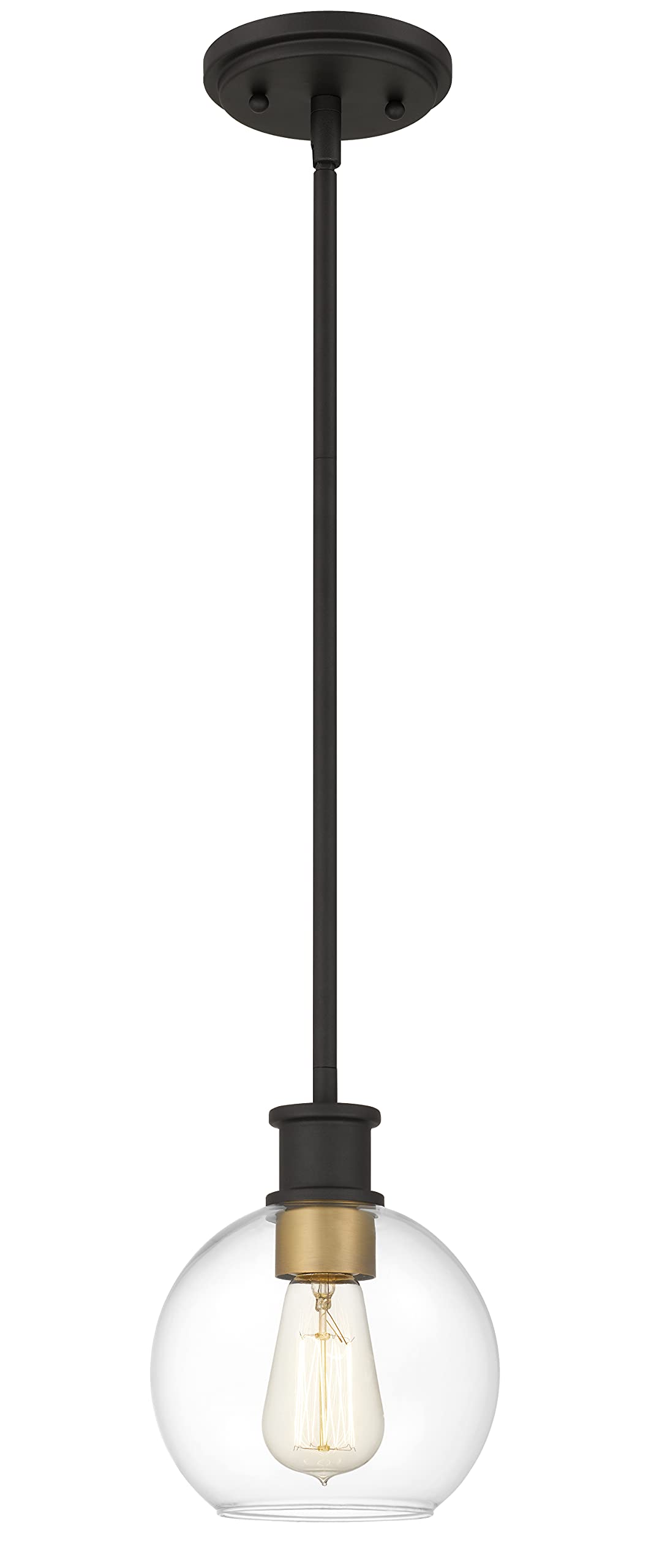 Tawson Black And Gold Pendant Light, Modern Globe Pendant Light, Island Pendant Lights With 6.5 Inch Clear Globe Glass Shade For Kitchen Island, Hallway, Entryway, Dining Room, Bedroom