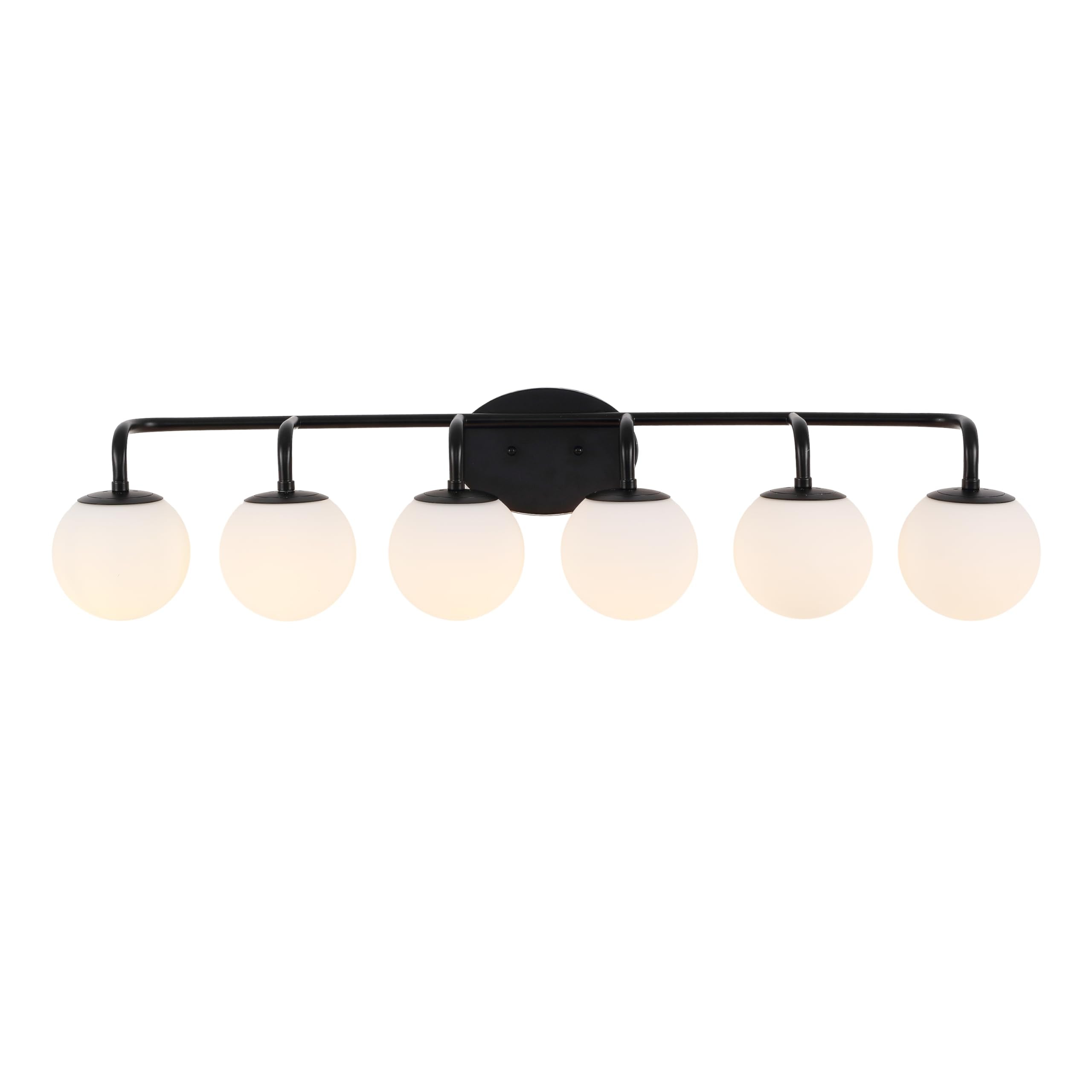 JONATHAN Y 40 Black Modern Globe Wall Sconce Vanity Light for Bathroom, White Frosted Glass Shade, Midcentury Parisian Bistro Wa
