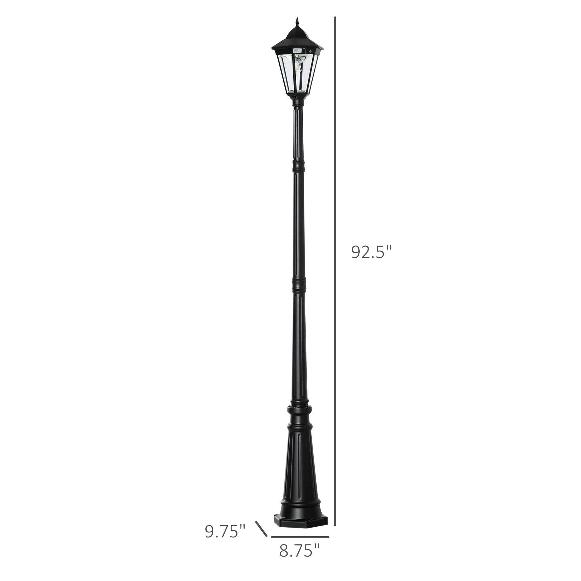 Outsunny 8' Solar Lamp Post Light, Waterproof Aluminum, Motion Activated Sensor Pir, Automatic Outdoor Vintage Street Lamp For Garden, Lawn, Pathway, Driveway, Black