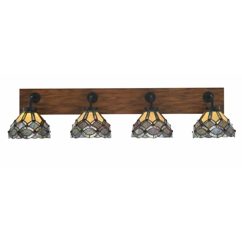 Toltec Lighting 1774-MBWG-9435 Oxbridge - 4 Light Bath Bar-8.5 Inches Tall and 37.75 Inches Length, Finish Color: Matte Black/Painted Wood-Look Metal, Glass Color: Grand Merlot Art