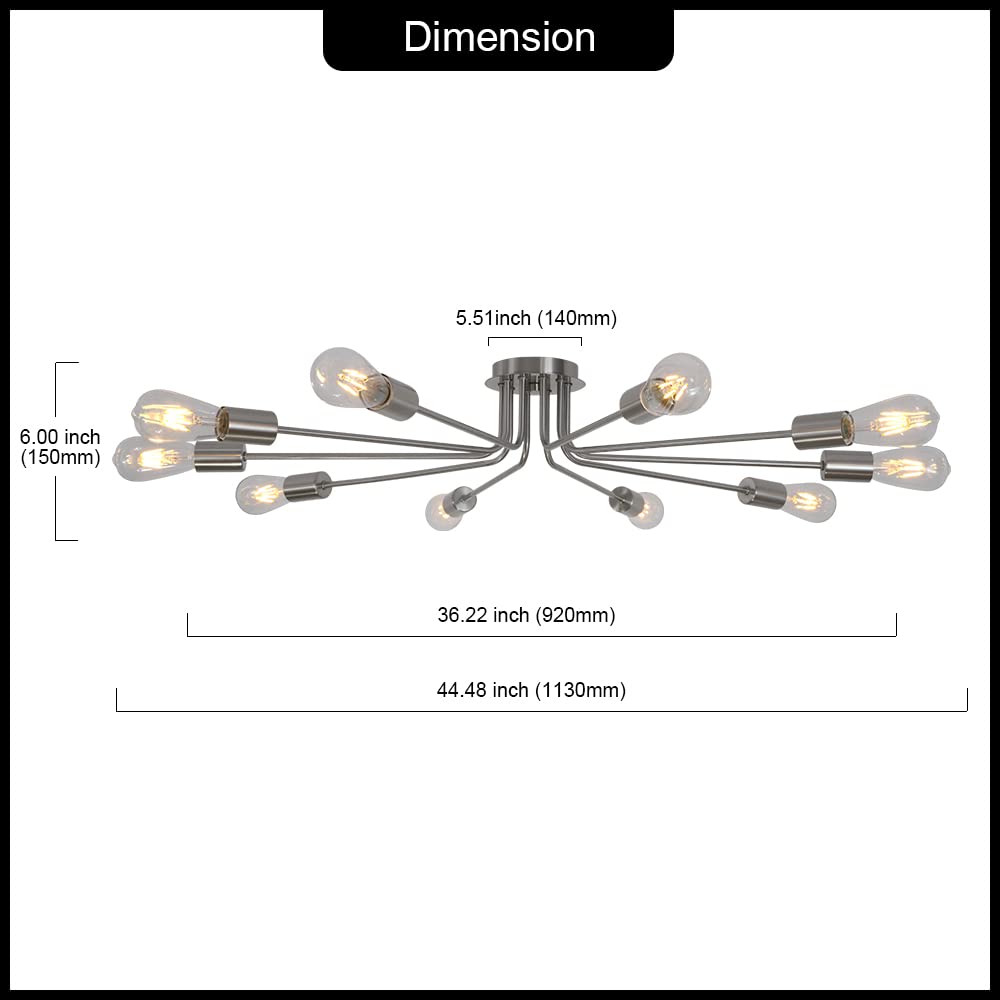 Tuluce 10 Light Sputnik Chandelier Brushed Nickel Ceiling Light Semi Flush Mount Light Ceiling Lamp For Kitchen Dining Room Livi