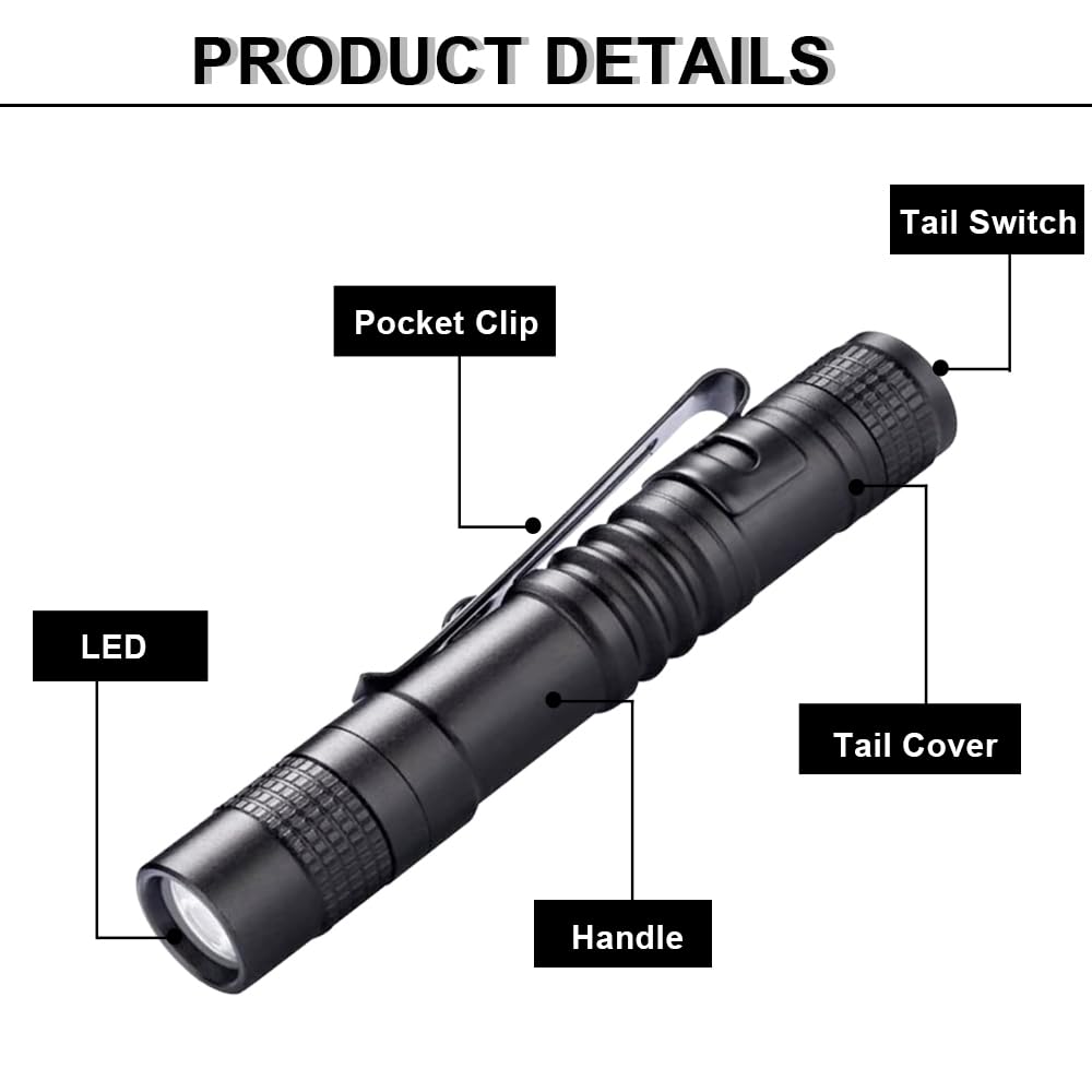 Cussity LED Pocket Pen Flashlight, Mini Waterproof Handheld Light, 3-Pack, 3.5 Inches, Aluminum, Model 317