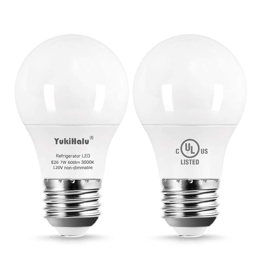 Yukihalu, A15 Appliance Light Bulb, 60W Equivalent For Range Hood/Refrigerator Light Bulb/Ceiling Fan Light, 600 Lumens 7W 120V