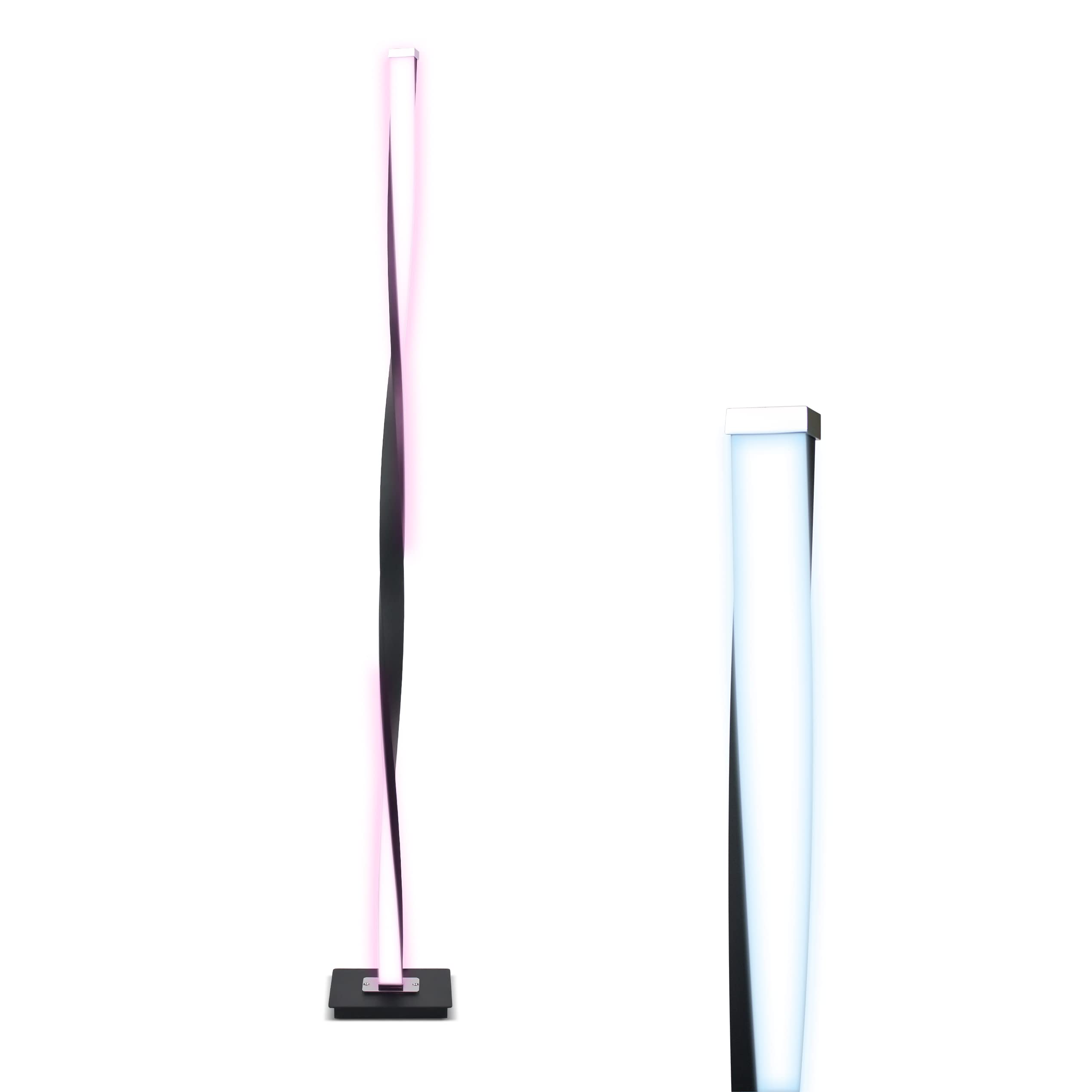Brightech Helix Modern LED Floor Lamp - 48” Tall, RGB Color Changing, Twisting Column, Black Frame