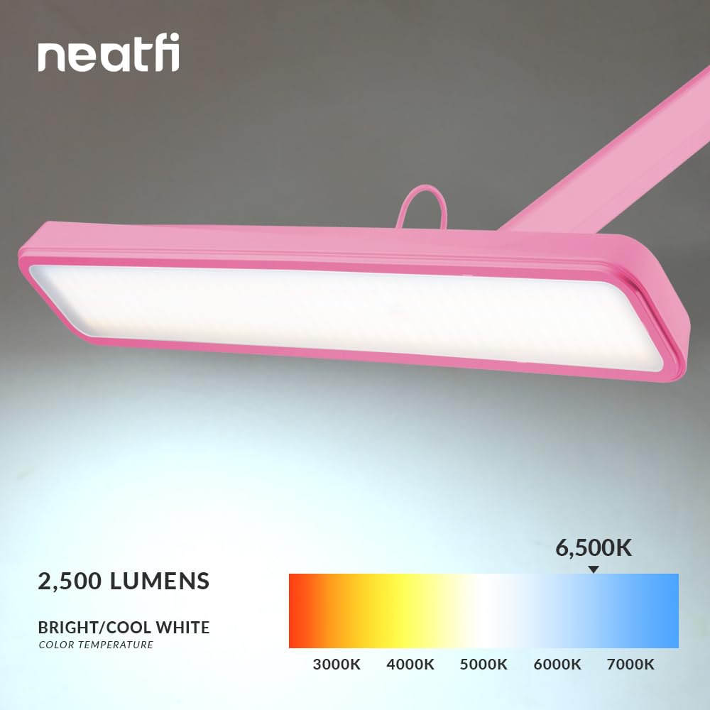 Neatfi LED Task Lamp 30W 2500 Lumens 22 Inch Pink Model 9505LED-30-C Eye-Caring Desk Light with Clamp for Home Office Study