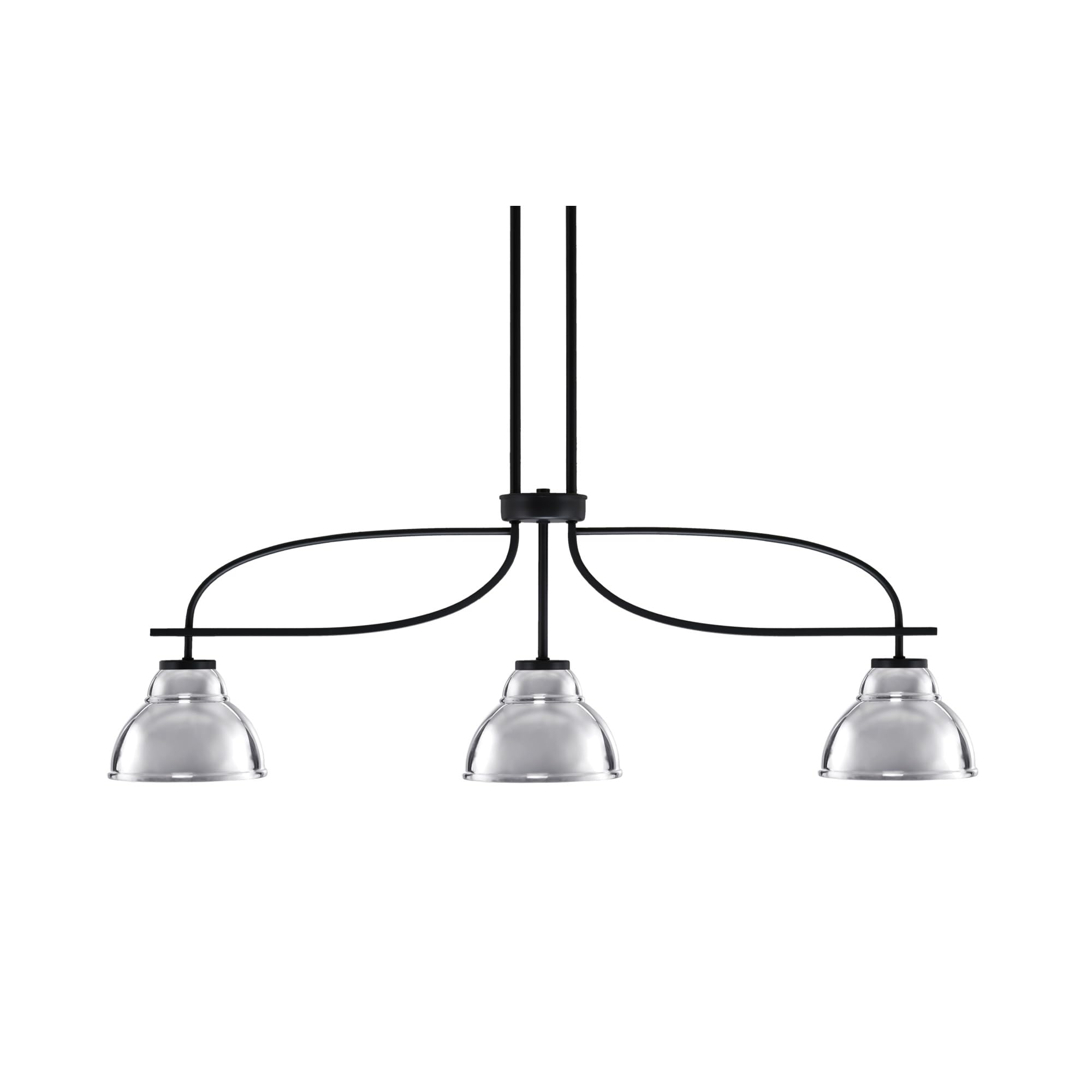 Cavella 3 Light Island Light Shown in Matte Black Finish with 7&quot; Chrome Double Bubble Metal Shades