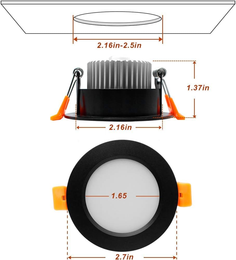 YGS-Tech Smart 2" WiFi LED Downlight, Dimmable RGB & CCT, 5W, Black Trim, 1 Pack, Compatible with Alexa & Google Home