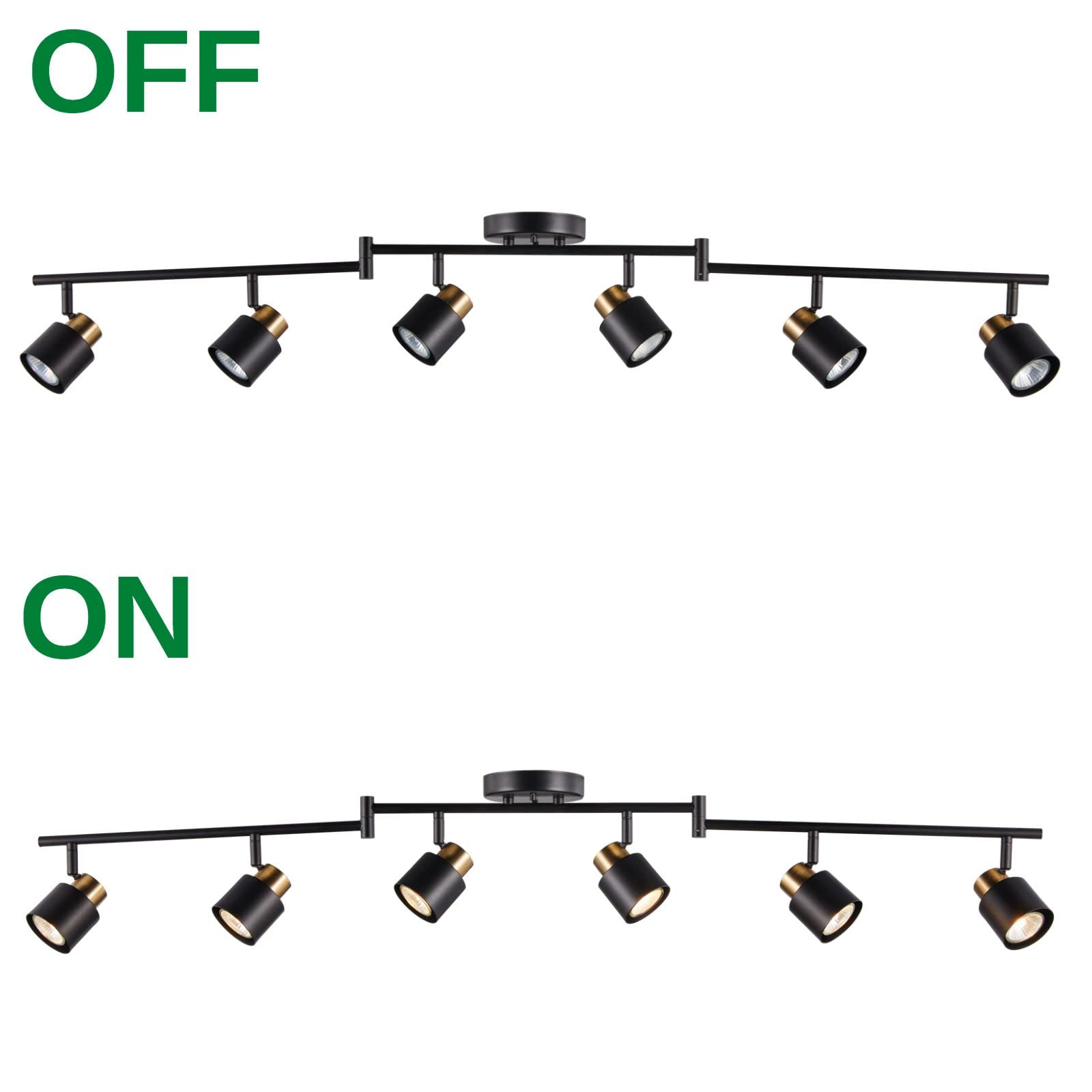 Craftronos 6 Light Foldable Track Lighting Kit, Matt Black Brass Finish Adjustable With Moden Flush Mount Ceiling Spotlight For