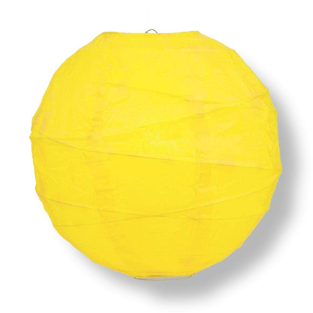 Quasimoon PaperLanternStore.com 16 Inch Yellow Round Paper Lantern, Crisscross Ribbing, Hanging Decoration