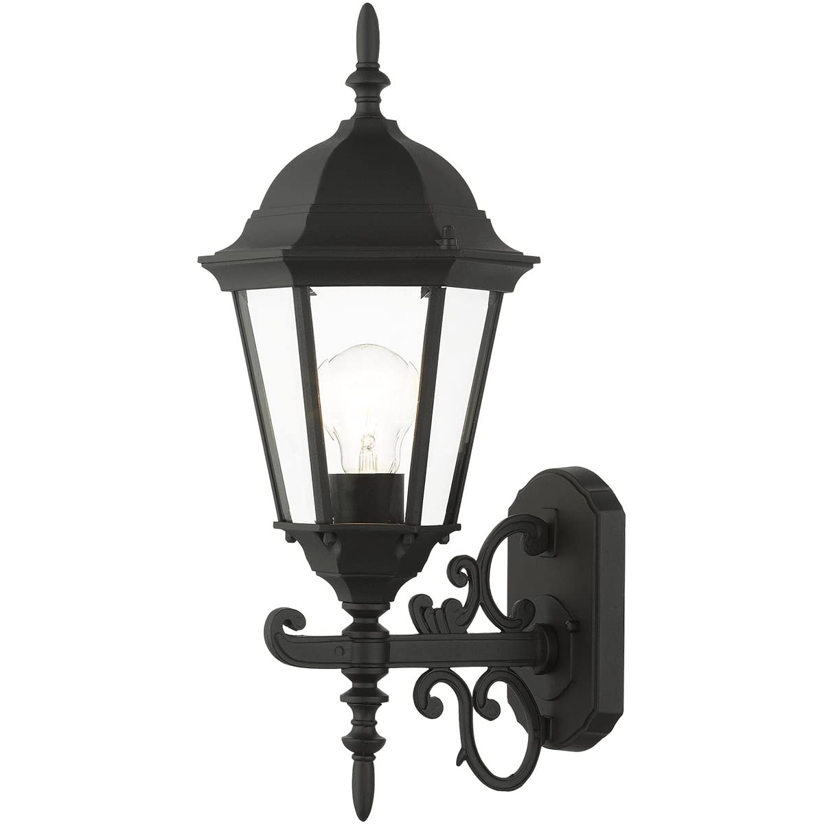 Livex Lighting Outdoor Wall Lantern, Black, Aluminum, 20in x 8in x 20in, Clear Beveled Glass Shades, Model 7556-14