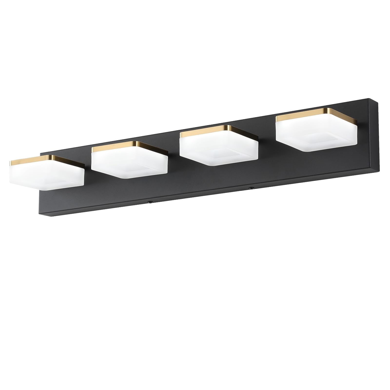 Bicrink 4-Light Dimmable Led Bathroom Vanity Fixture In Black/Gold With White Acrylic Shades  Rotatable Head  Sconce-Style Over-Mirror Lighting 5500K