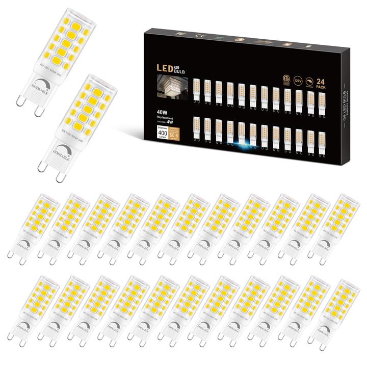 Sailstar G9 LED Bulb Dimmable 4000K Natural Daylight 24 Pack, T4 G9 4W Replacement for 40 Watts Halogen, Ceramic Bi Pin Base, 120V 400 Lumen 360°Beam Angle, G9 Light Bulbs for Chandelier