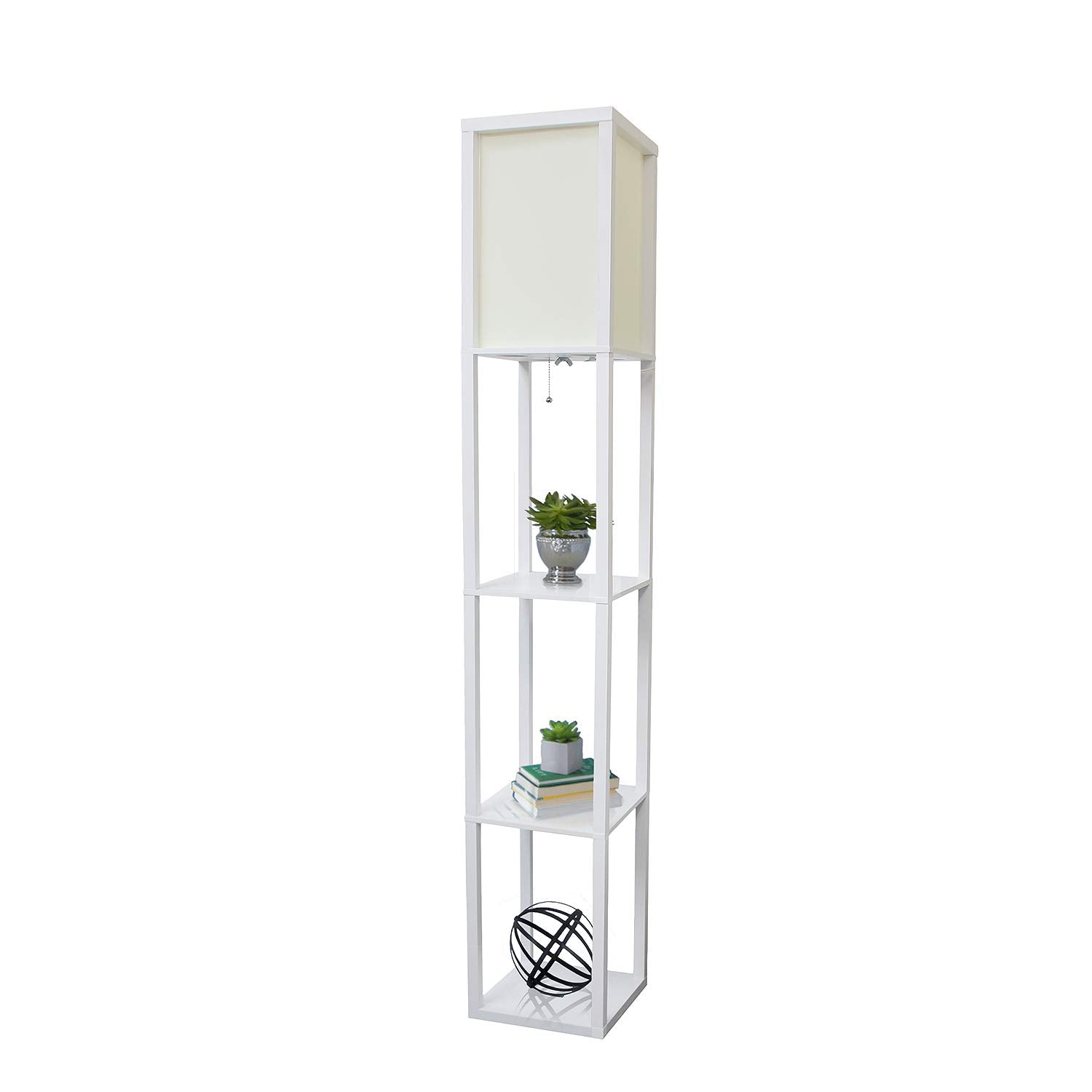 Simple Designs Lf1014-Wht Etagere Organizer Storage Shelf Floor Lamp, White, Engineered Wood, No Bulb