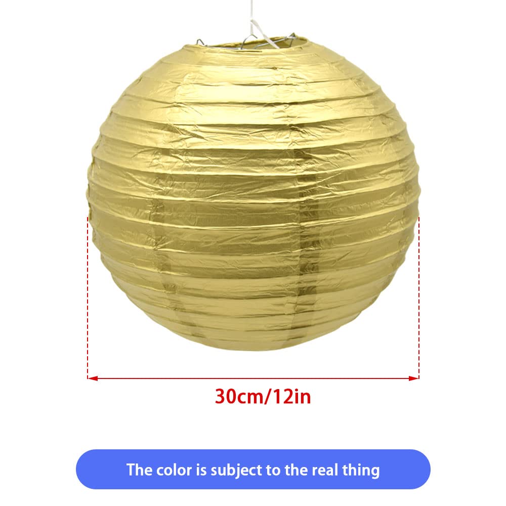 Hocansen 3Pcs Paper Lanterns Decorative Round Chinese Paper Lanterns For Birthday Halloween Wedding Baby Bridal Shower Home Decor Party Decoration (12In/Gold)