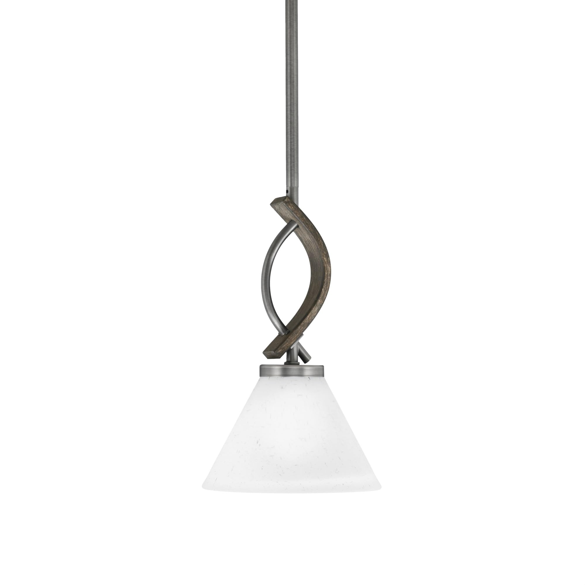 Toltec Lighting Monterey Stem Hung Mini Pendant - Graphite & Distressed Wood-Look Metal Finish - 7in White Muslin Glass